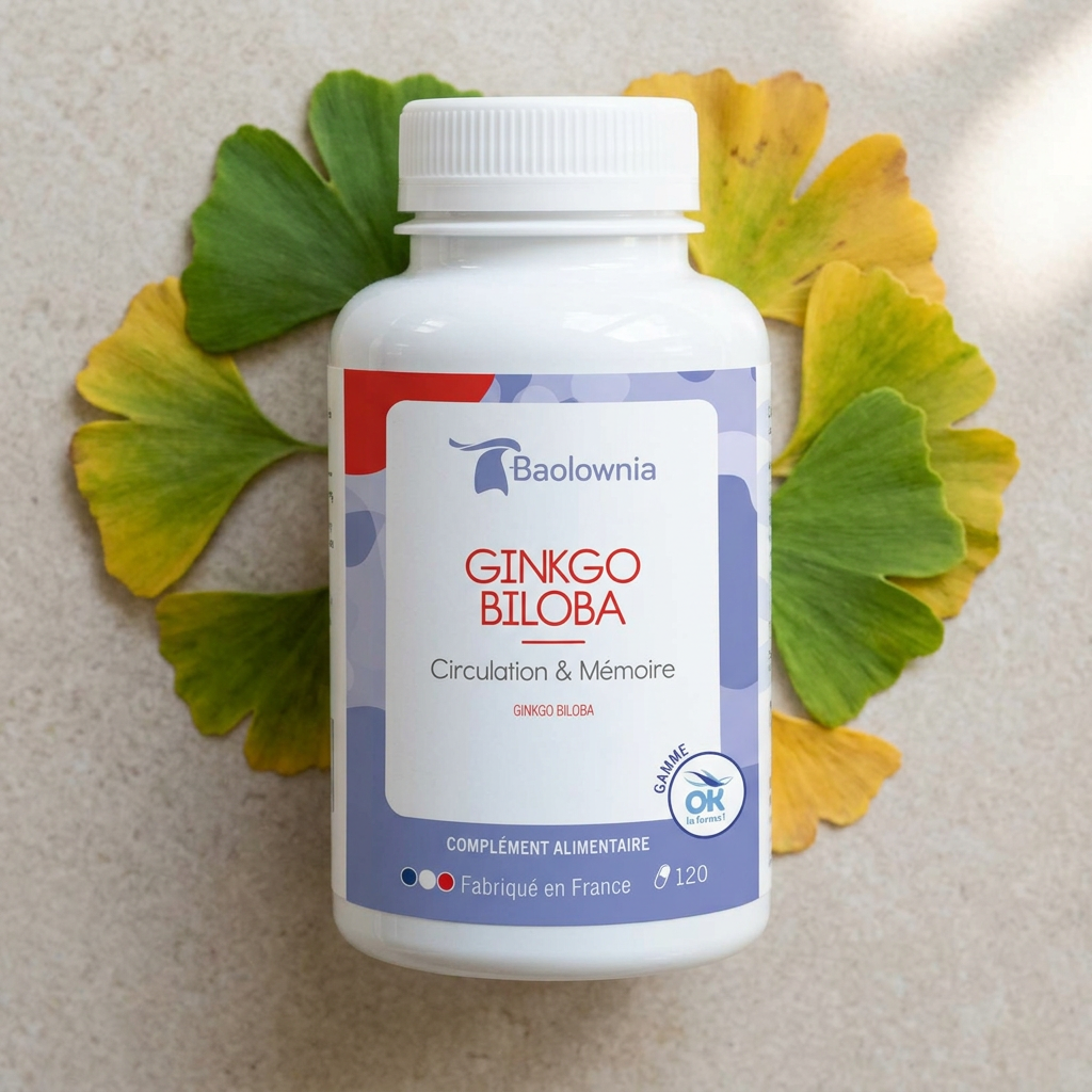 flacon Ginkgo mise en scène baolownia complement alimentaire